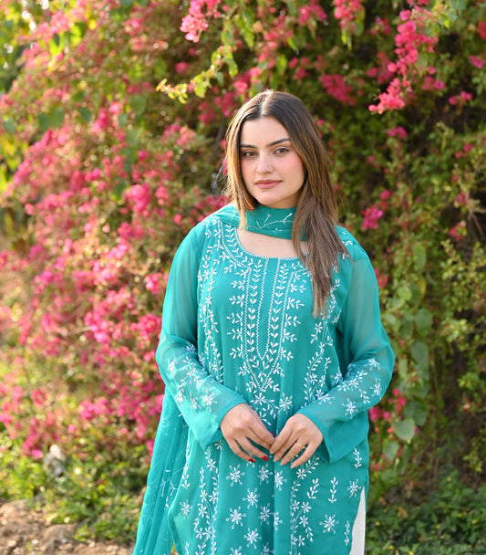 FIROZI - 2 PC Hand Embroidered Chiffon Set