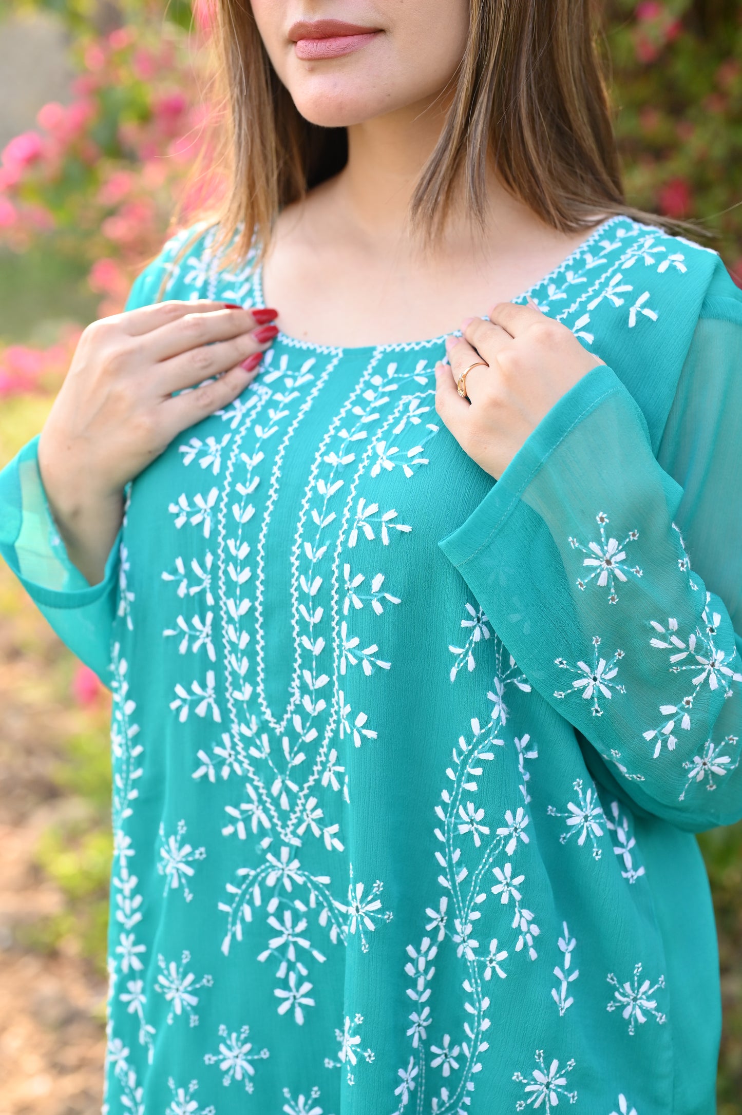 FIROZI - 2 PC Hand Embroidered Chiffon Set