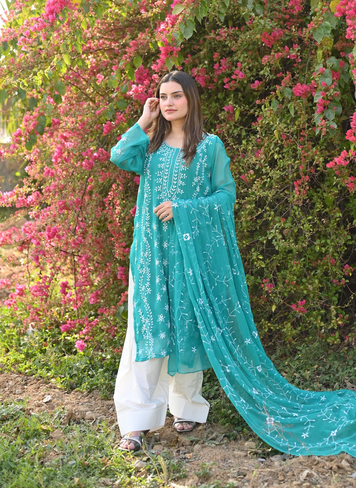 FIROZI - 2 PC Hand Embroidered Chiffon Set