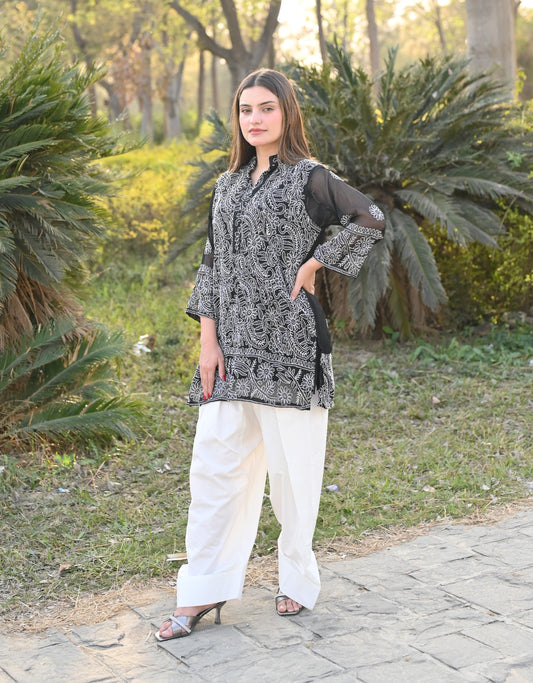 KAHKASHAN - Hand Embroidered Chiffon Shirt