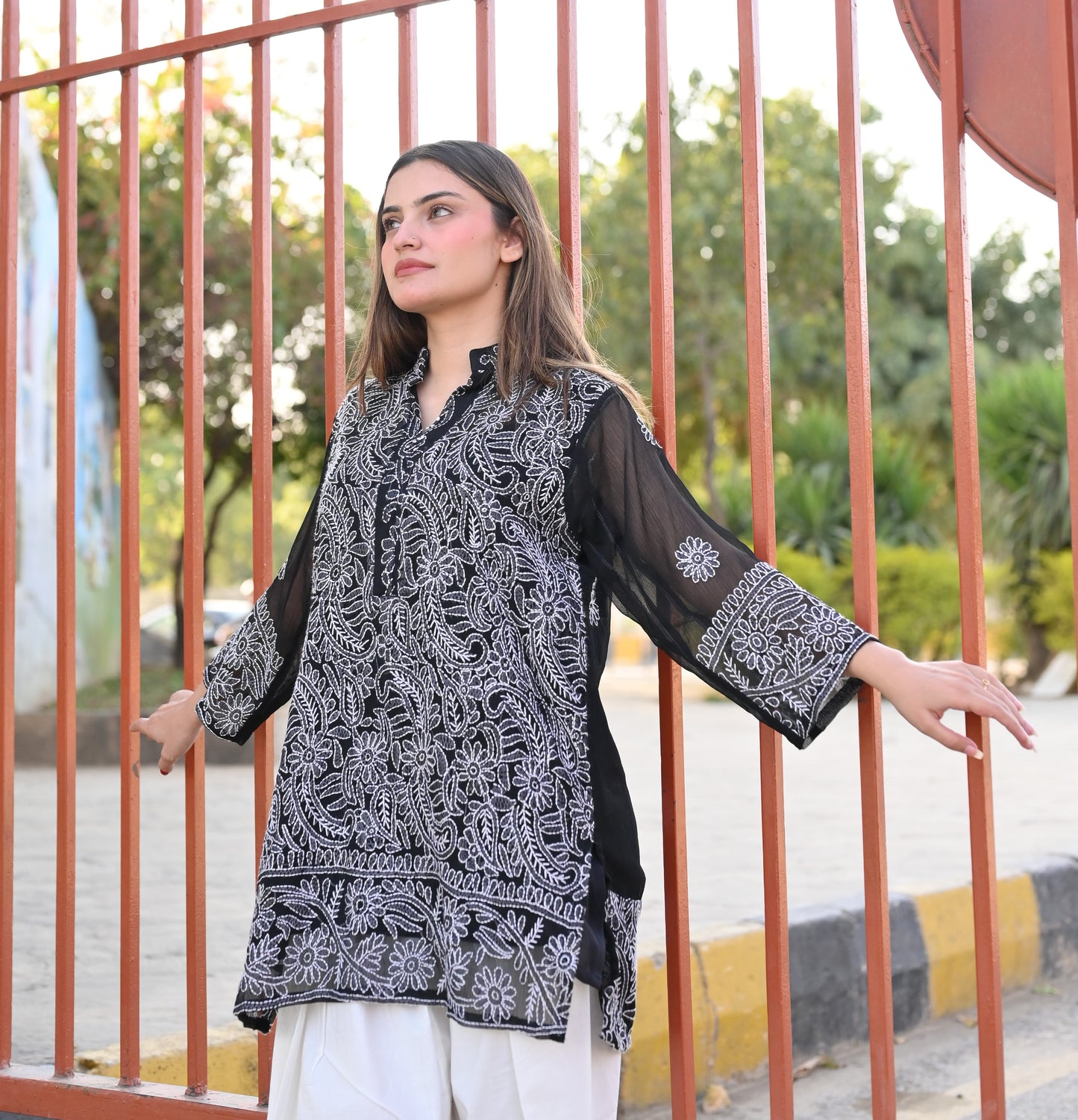KAHKASHAN - Hand Embroidered Chiffon Shirt