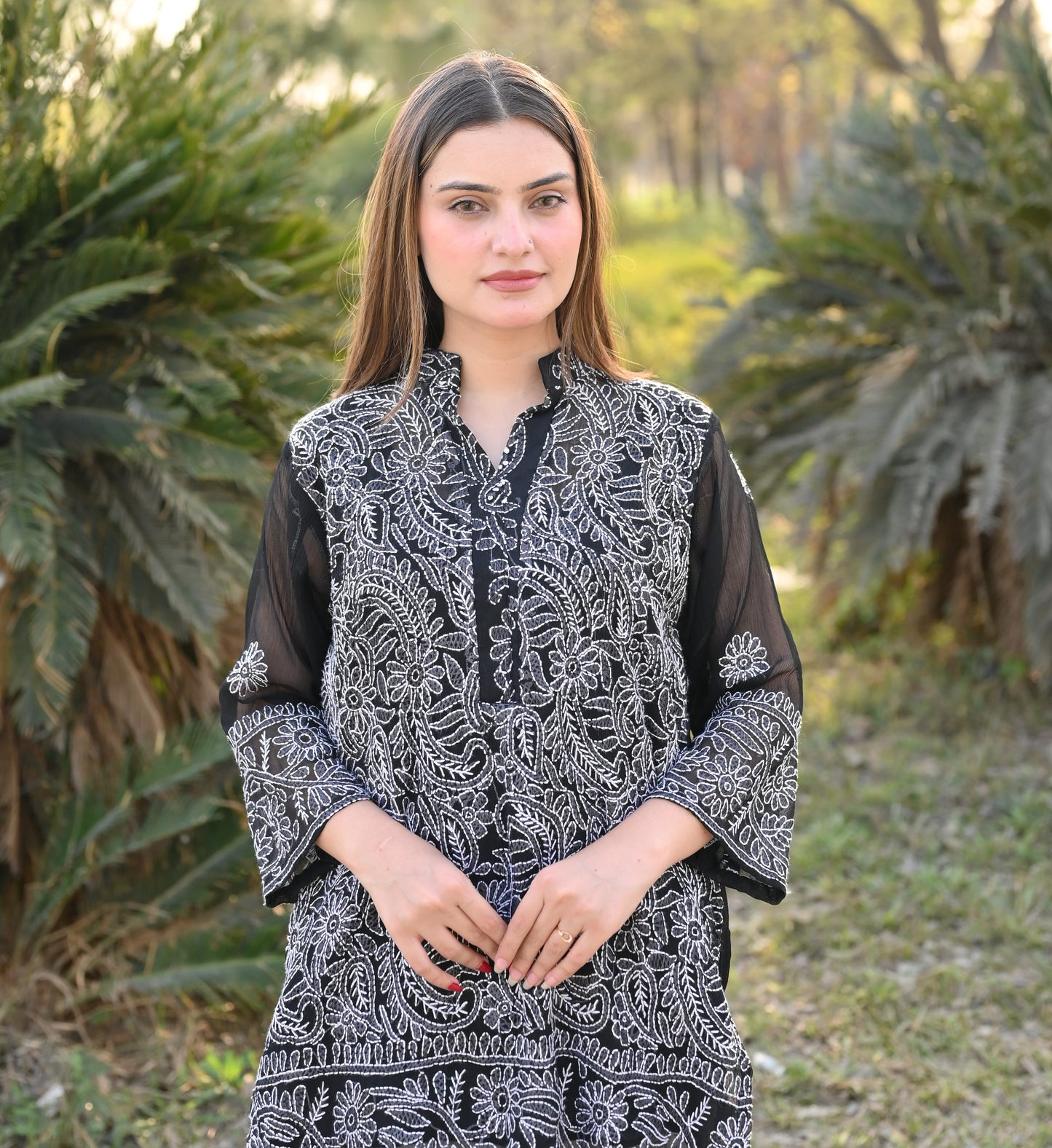 KAHKASHAN - Hand Embroidered Chiffon Shirt