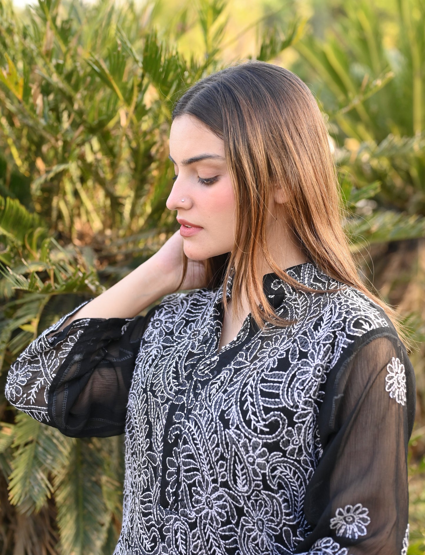 KAHKASHAN - Hand Embroidered Chiffon Shirt