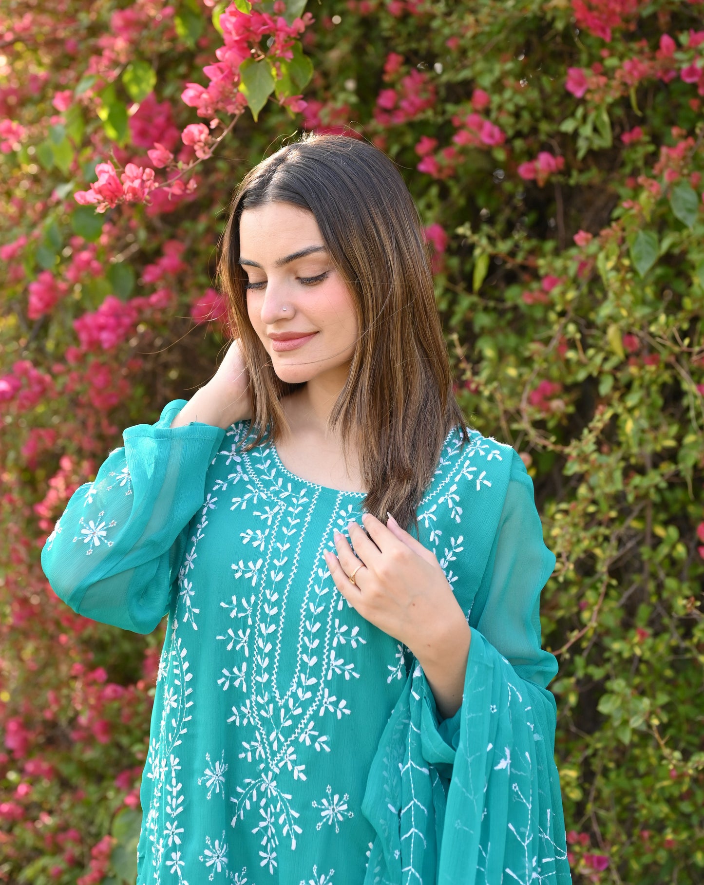 FIROZI - 2 PC Hand Embroidered Chiffon Set