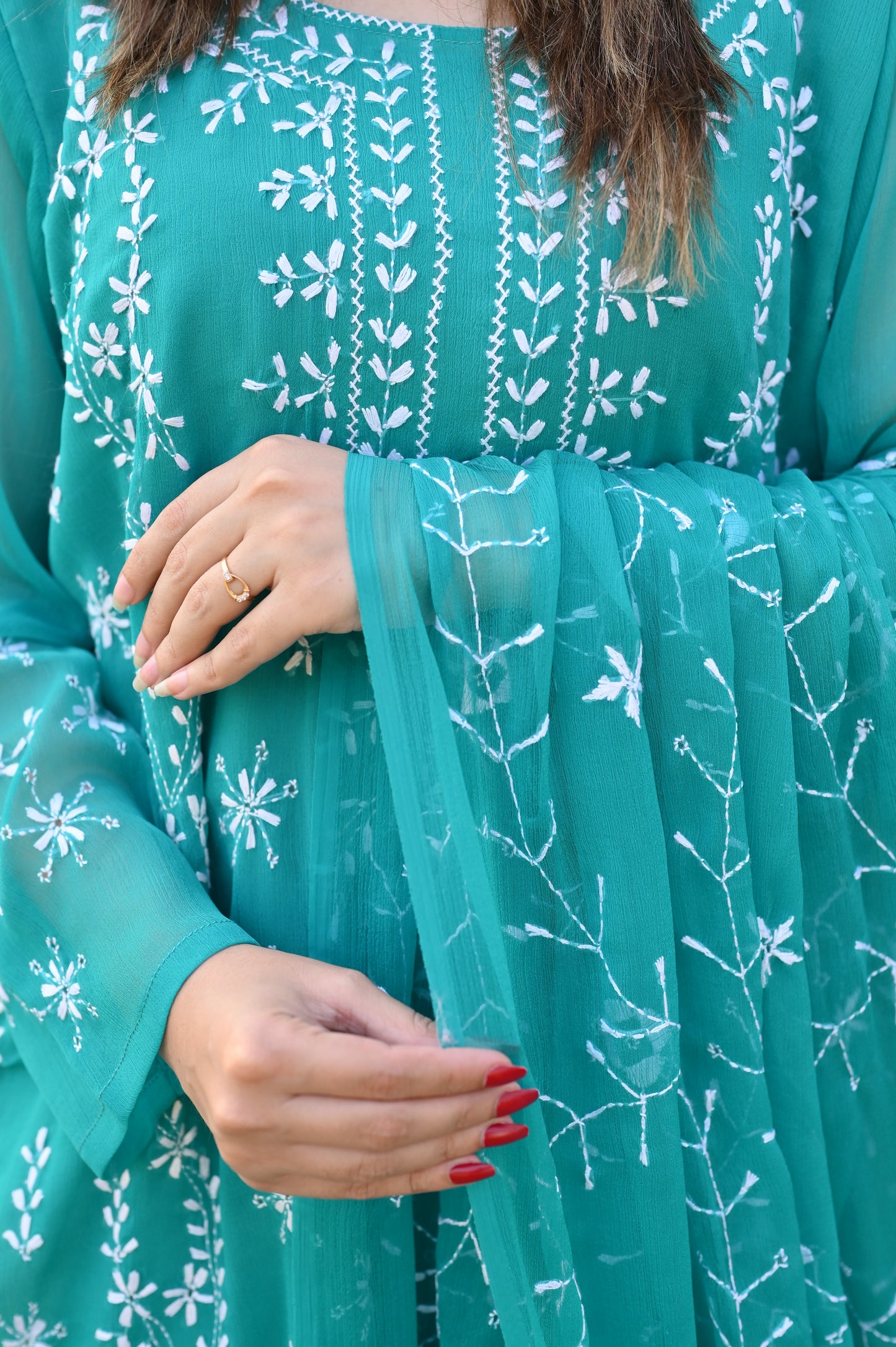 FIROZI - 2 PC Hand Embroidered Chiffon Set