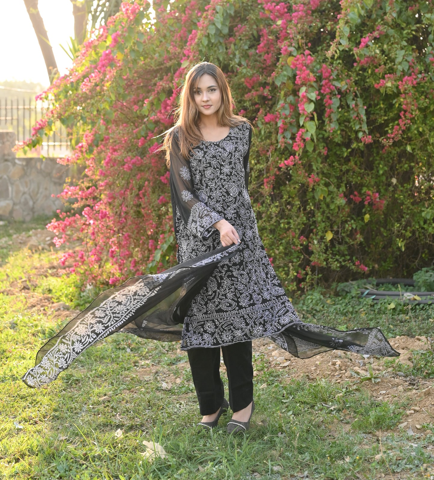 FALAK - 2 PC Hand Embroidered Chiffon Set