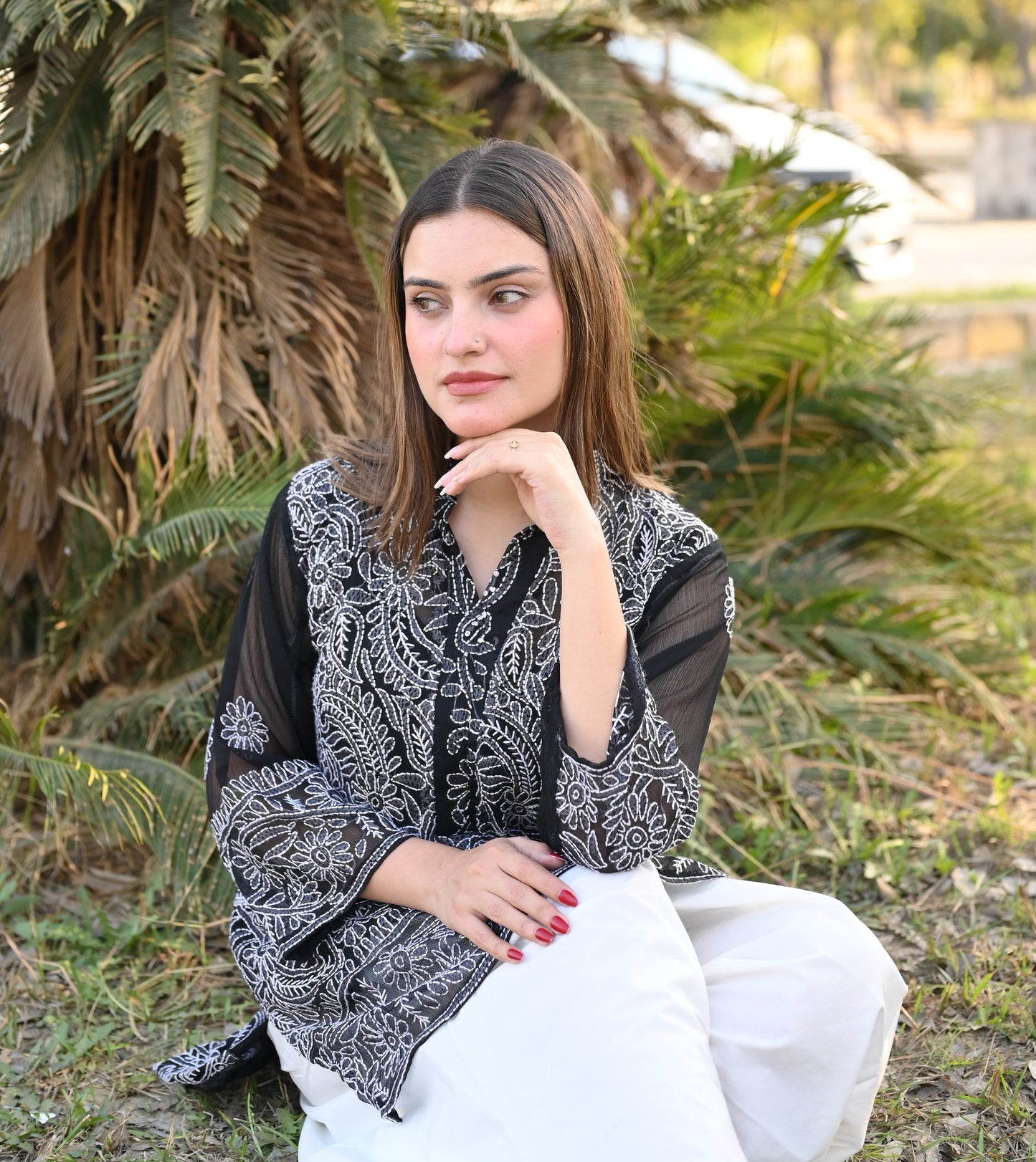 KAHKASHAN - Hand Embroidered Chiffon Shirt
