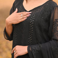 SABLE SCRIPT - Hand Embroidered Black Chiffon Long Shirt