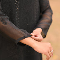 SABLE SCRIPT - Hand Embroidered Black Chiffon Long Shirt