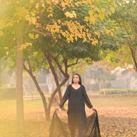 SABLE SCRIPT - Hand Embroidered Black Chiffon Long Shirt