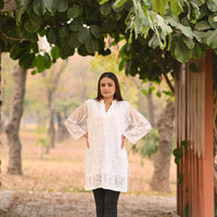 CHANDNI- Hand Embroidered White Chiffon Shirt