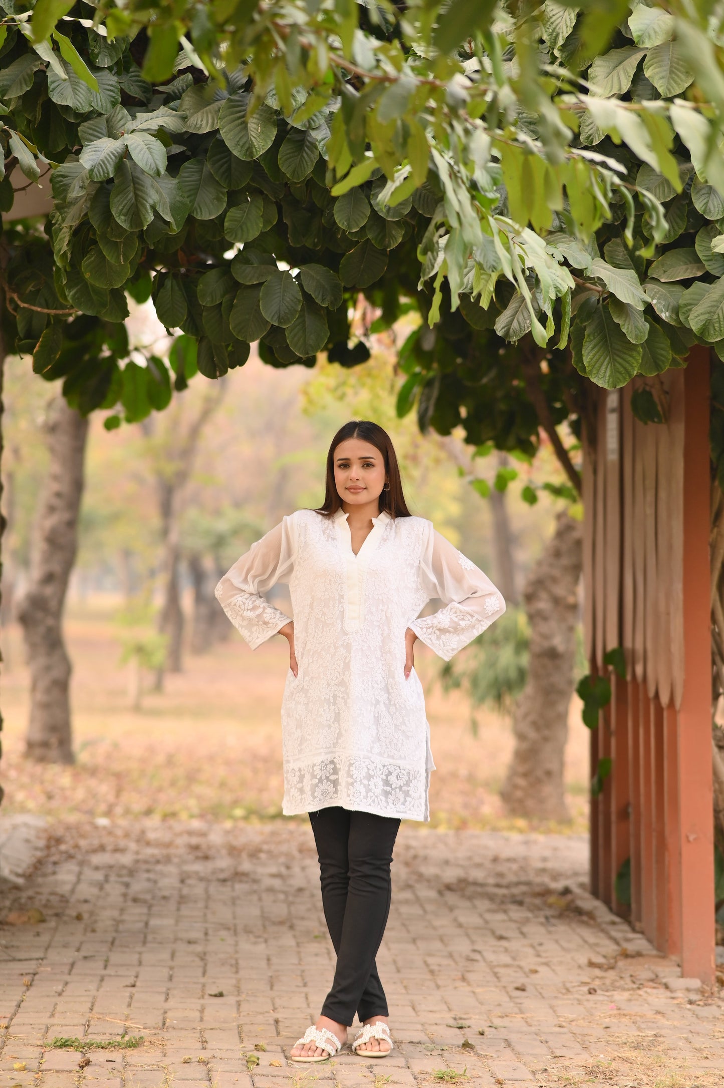 CHANDNI- Hand Embroidered White Chiffon Shirt