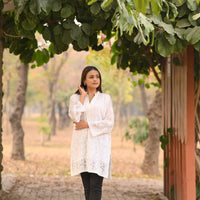 CHANDNI- Hand Embroidered White Chiffon Shirt