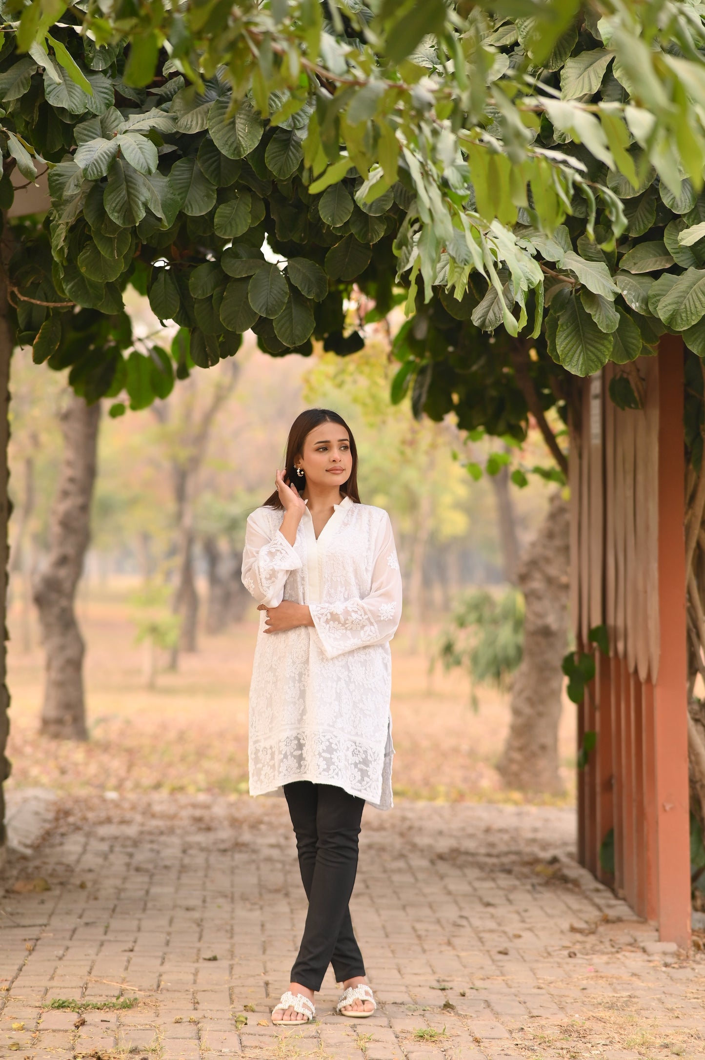 CHANDNI- Hand Embroidered White Chiffon Shirt