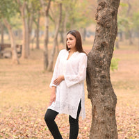 CHANDNI- Hand Embroidered White Chiffon Shirt