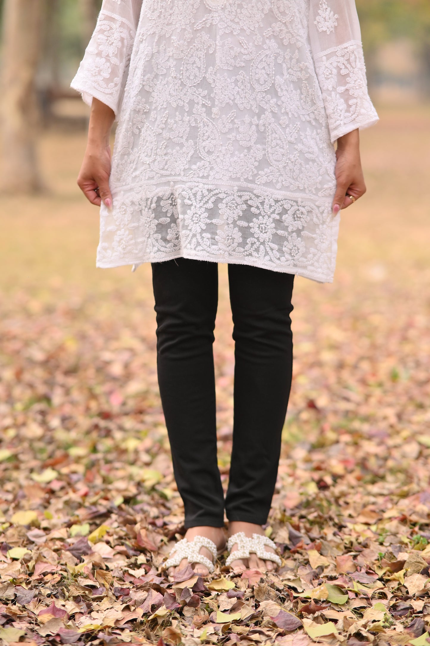 CHANDNI- Hand Embroidered White Chiffon Shirt