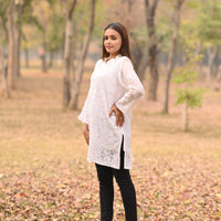 CHANDNI- Hand Embroidered White Chiffon Shirt
