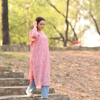 BLUSH BLOOM - Hand Embroidered Pink Chiffon Long Shirt