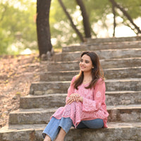BLUSH BLOOM - Hand Embroidered Pink Chiffon Long Shirt