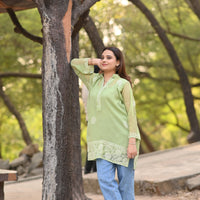 HARRA - Hand Embroidered Green Chiffon Shirt