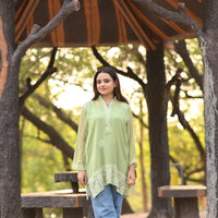 HARRA - Hand Embroidered Green Chiffon Shirt