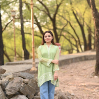 HARRA - Hand Embroidered Green Chiffon Shirt