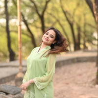 HARRA - Hand Embroidered Green Chiffon Shirt