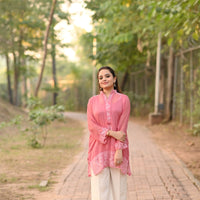 SHAFAQ - Hand Embroidered Pink Chiffon Shirt