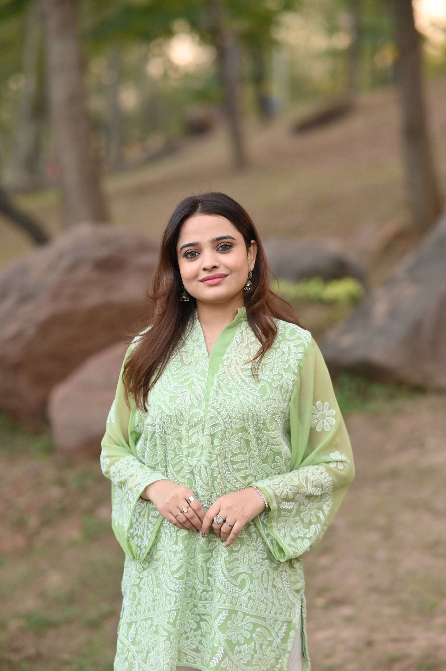 HARRA BHARRA - Hand Embroidered Green Chiffon Shirt