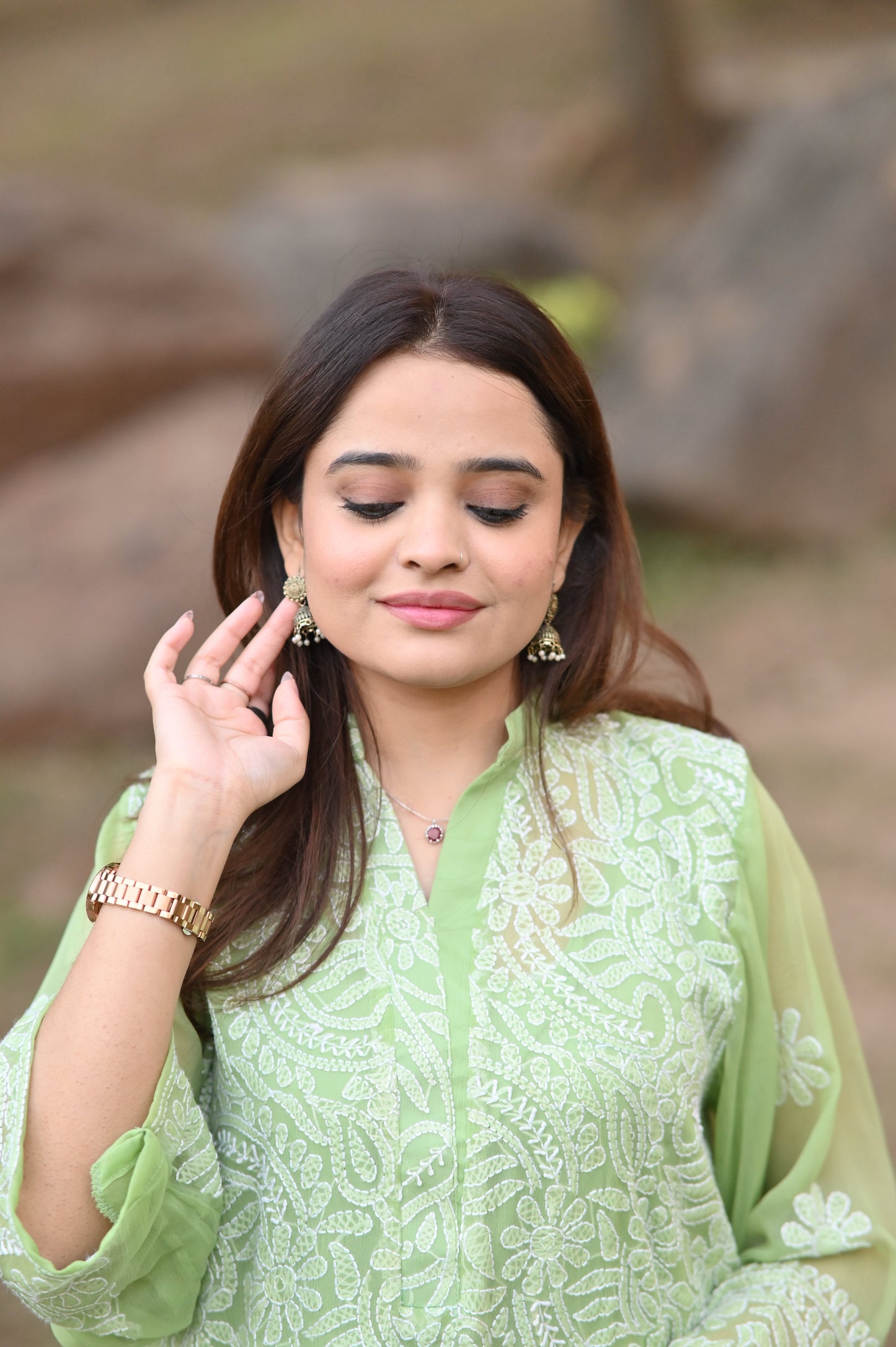HARRA BHARRA - Hand Embroidered Green Chiffon Shirt