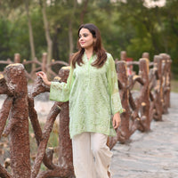 HARRA BHARRA - Hand Embroidered Green Chiffon Shirt