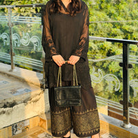 SIYYAH - Hand Embroidered Black Chiffon Shirt