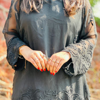 SIYYAH - Hand Embroidered Black Chiffon Shirt