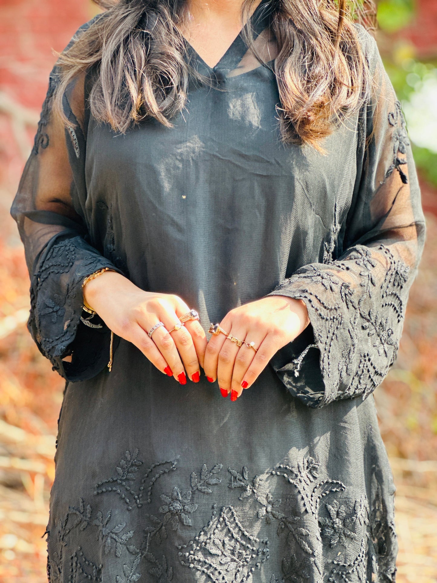 SIYYAH - Hand Embroidered Black Chiffon Shirt
