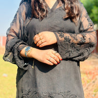 SIYYAH - Hand Embroidered Black Chiffon Shirt