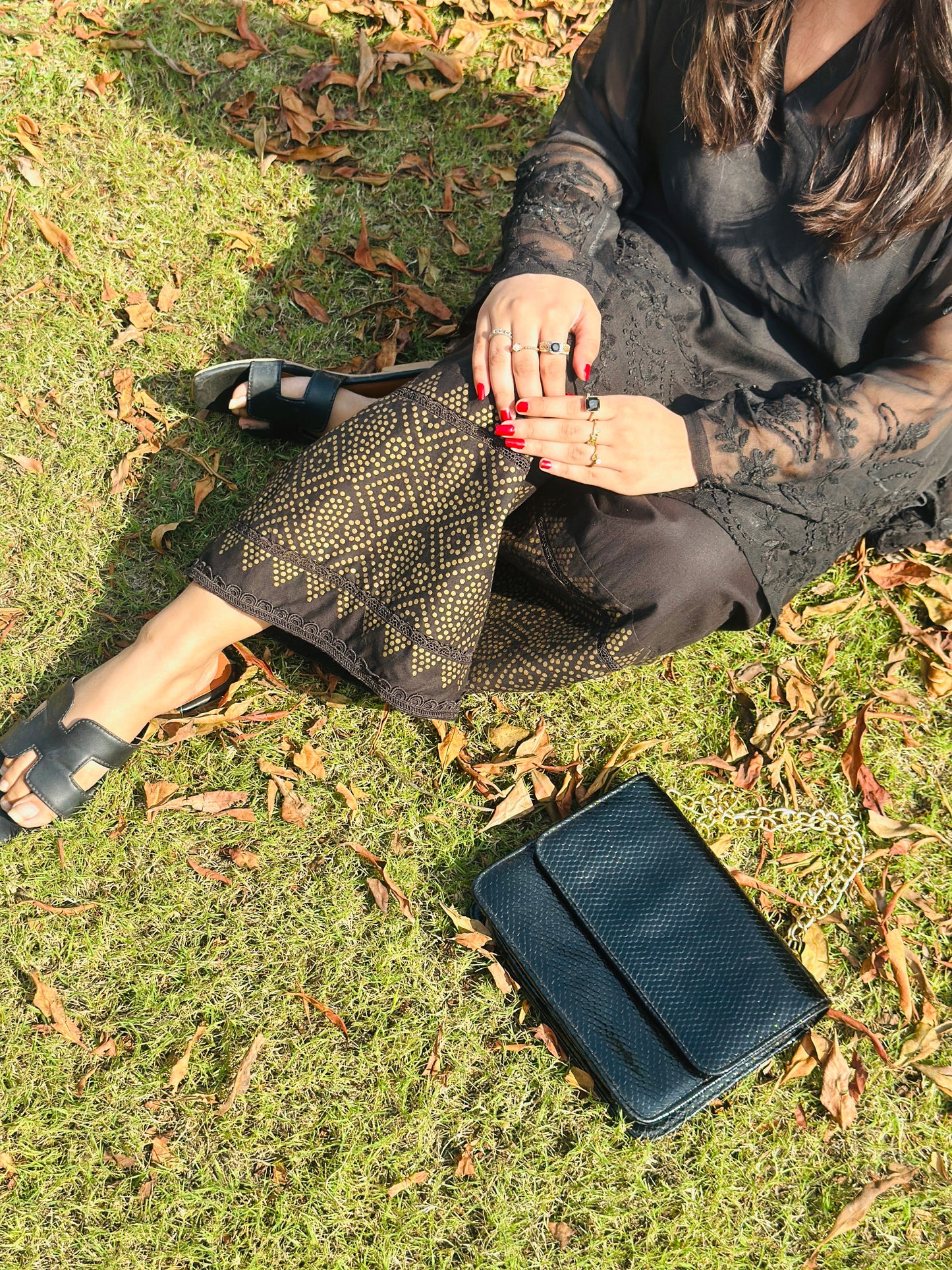 SIYYAH - Hand Embroidered Black Chiffon Shirt