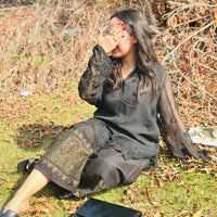 SIYYAH - Hand Embroidered Black Chiffon Shirt