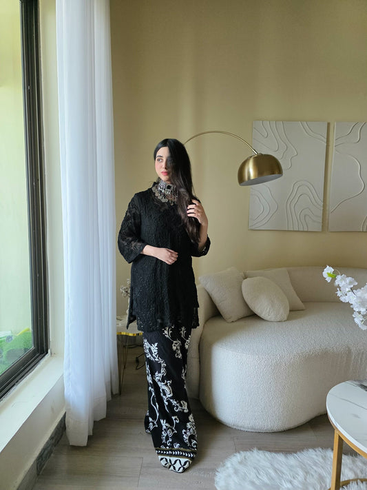 SHAB - Hand Embroidered Black Chiffon Shirt