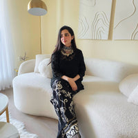 SHAB - Hand Embroidered Black Chiffon Shirt