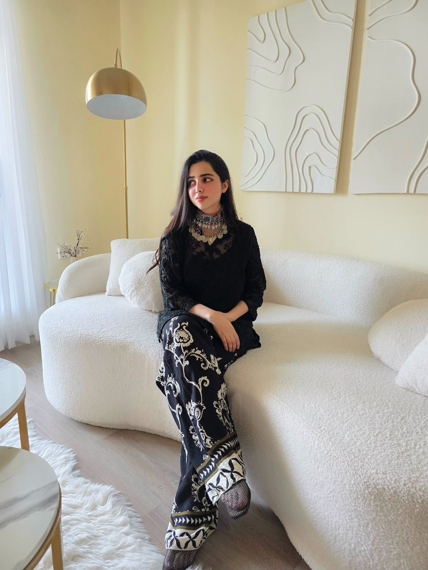 SHAB - Hand Embroidered Black Chiffon Shirt