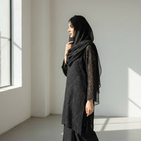 SHAB - Hand Embroidered Black Chiffon Shirt