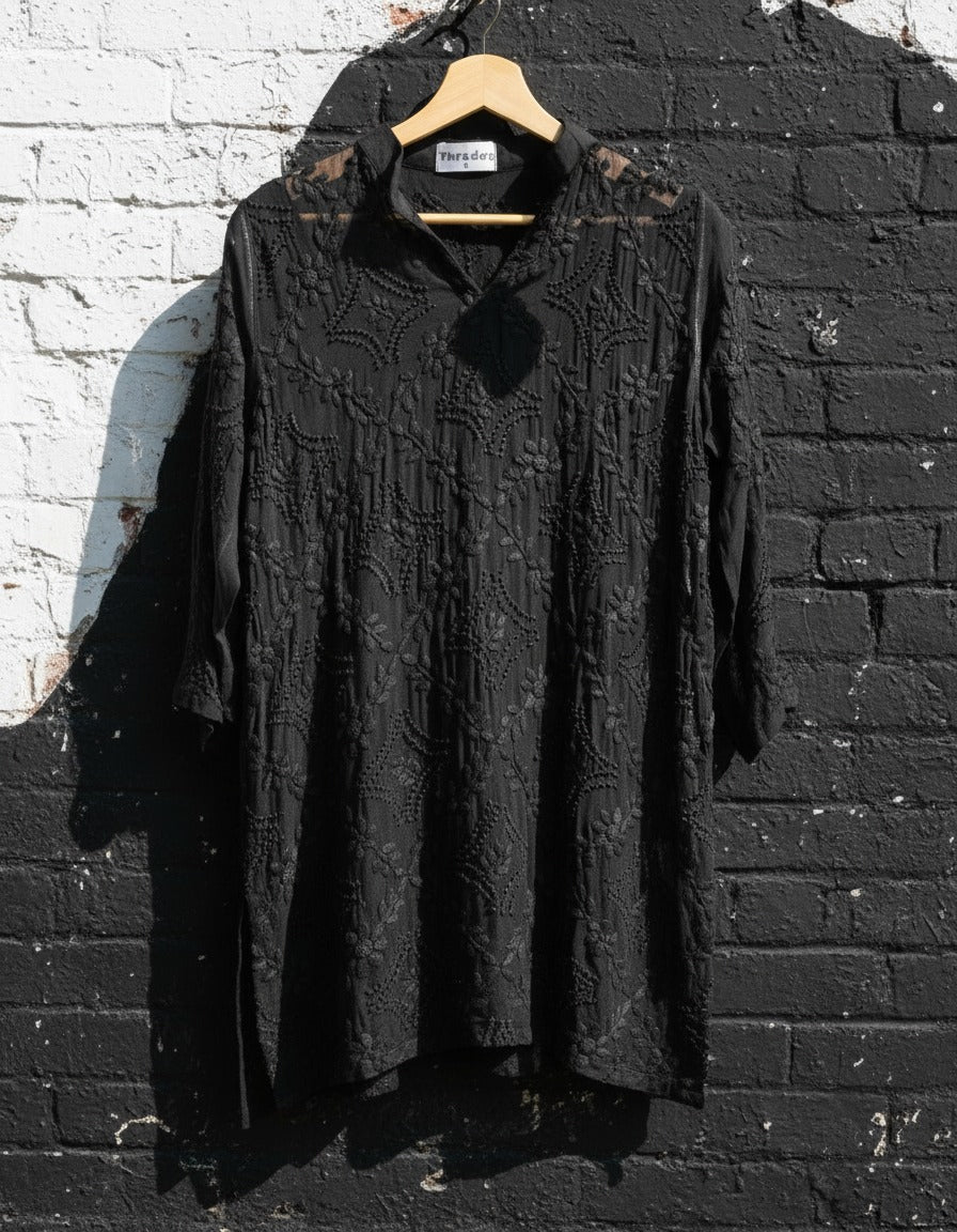 SHAB - Hand Embroidered Black Chiffon Shirt